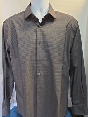 Kenneth Cole Men's Charcoal/black Micro-Check Dress Shirt